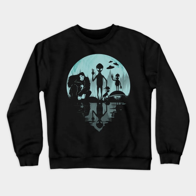 Bigfoot And Aliens Crewneck Sweatshirt by Tesszero